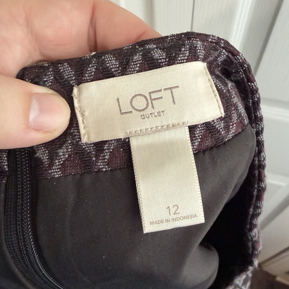 Loft Outlet Burgundy Gray Diamond Lined Mini Skirt Women's Size 12 Business - Picture 5 of 6